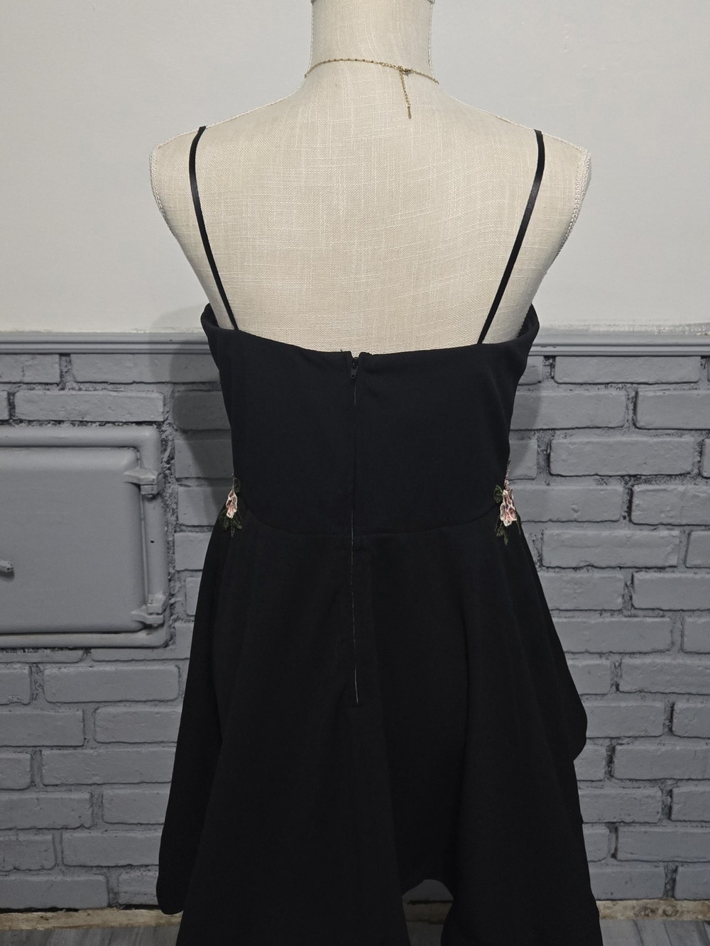 B. Smart Black Midi Dress with Pink Floral Embroidery - Picture 3 of 6